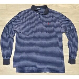 Polo Ralph Lauren Long Sleeve Rugby Style Shirt Mens Large Blue Stripes Faded